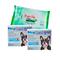 KIT promocional Antipulgas NexGard para Perros de 4.1 a 10 Kg + Toallitas Húmedas Basic Din por 35 Unds