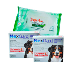 KIT promocional Antipulgas NexGard para Perros de 25.1 a 50 Kg + Toallitas Húmedas Basic Din por 35 Unds