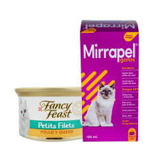 KIT Agronotas Suplemento Nutricional Mirrapel por 120 ml + Comida Húmeda Fancy Feast Petit Filets para gatos por 85 g