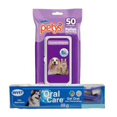 KIT Agronotas Oral Care gel oral de 80 g + Pañitos Húmedos Petys para Mascotas 50 Unds
